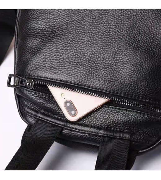 Кожаный женский рюкзак на молнии 23х29х13, сумка наплечная для прогулок, черная