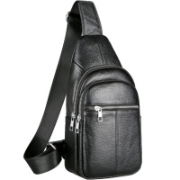 Мужской нагрудный кожаный слинг 18х32х7, сумка-рюкзак через плечо TIDING BAG-MK 83423 черная