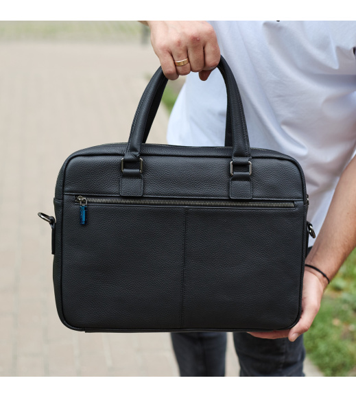 Мужская деловая сумка из кожи 39х29х10, классический портфель для ноутбука и офиса, сумочка для студента, черный.