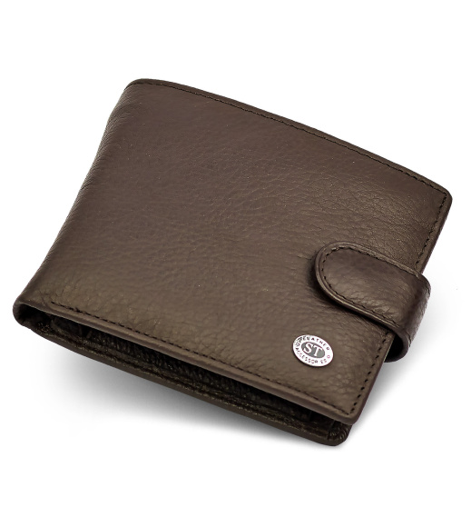 Кожаный мужской портмоне на кнопке ST Leather ST104 Коричневый