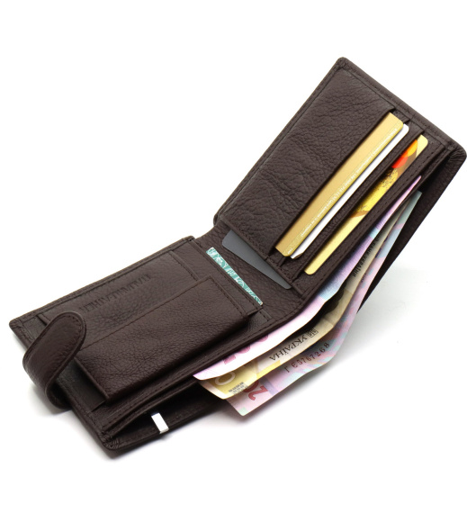 Кожаный мужской портмоне на кнопке ST Leather ST104 Коричневый