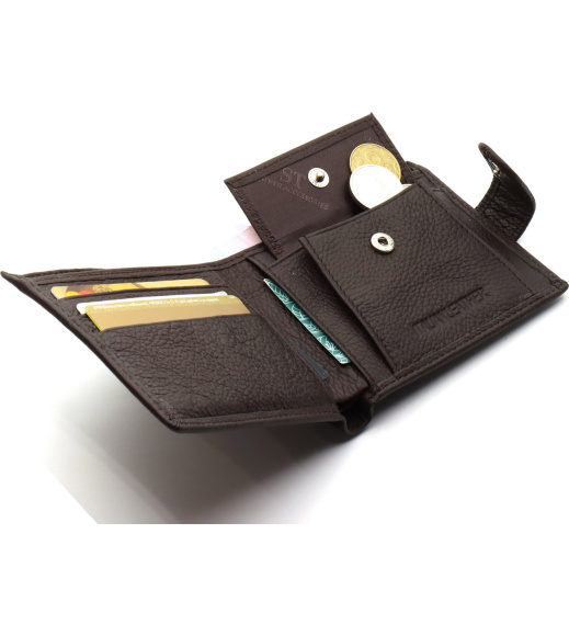 Кожаный мужской портмоне на кнопке ST Leather ST104 Коричневый