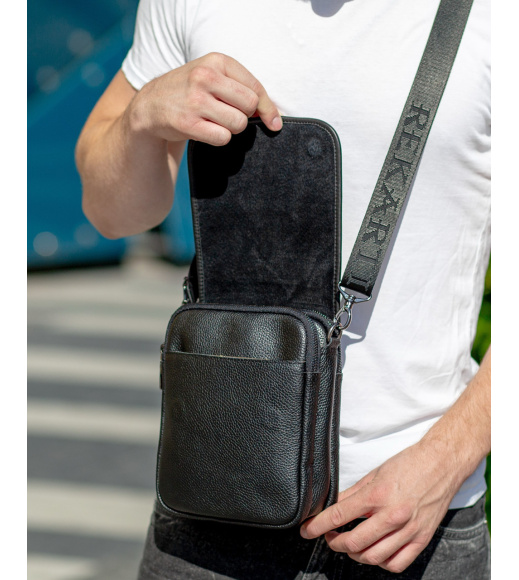 Кожаная мужская сумка-мессенджер 24х20х6, барсетка через плечо Tiding Bag TD-23433 черная