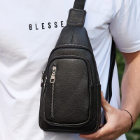 Сумка слинг мужская через плечо 19х31х7, нагрудная сумочка из натуральной кожи рюкзак TIDING BAG 32545 черная