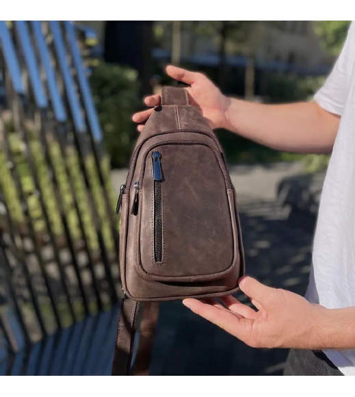 Мужской слинг из кожи 17х30х6, крейзи хорс для телефона 6349 коричневый