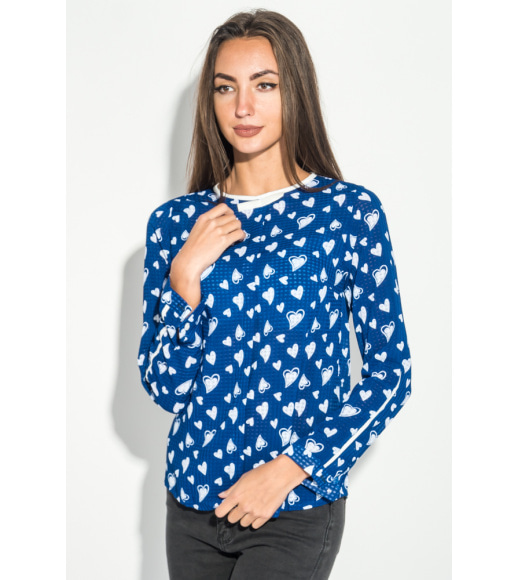 Блуза з довгим рукавом синьо-білого кольору в принт серце 115R170