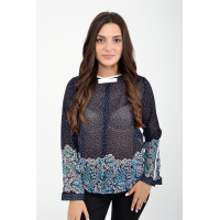 Блуза офисного стиля цвет Темно-синий с цветочным принтом 115R036