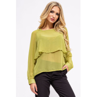 Офисная блуза с длинными рукавами светло-зеленого цвета 115R038
