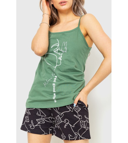 Жіноча піжама з принтом, колір оливково-чорний, 219RTA-486