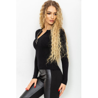 Кофта женская на молнии в рубчик, цвет черный, 204R003