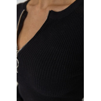 Кофта жіноча на блискавці в рубчик, колір чорний, 204R003