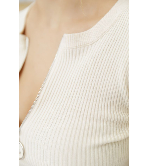 Кофта женская на молнии в рубчик, цвет молочный, 204R003