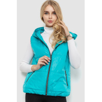 Жилетка женская однотонная с капюшоном, цвет бирюзовый, 102R352