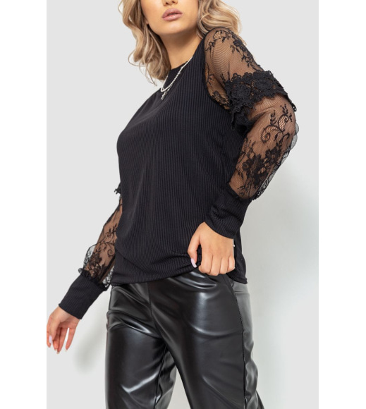 Блуза женская в рубчик, цвет черный, 204R08