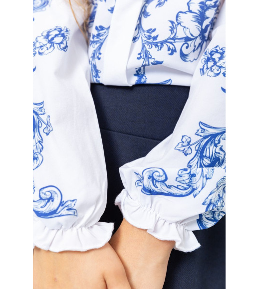 Блуза для девочек нарядная, цвет бело-синий, 172R026-1