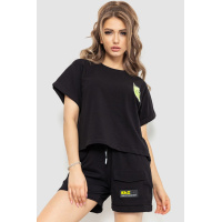 Костюм женский повседневный футболка+шорты, цвет черный, 198R2012