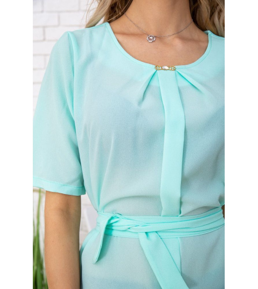 Летняя блузка шифоновая с короткими рукавами и пояском цвет Мятный 172R22