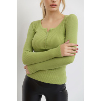 Кофта жеснкая базовая в рубчик, цвет оливковый, 204R002