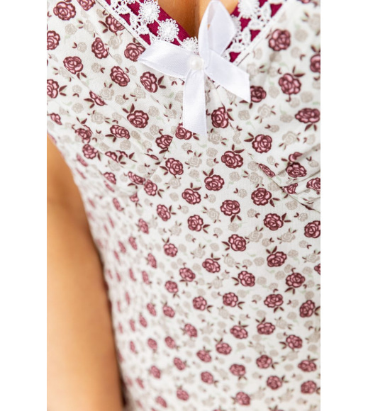 Нічна сорочка з квітковим принтом, колір молочно-бордовий, 219RTA-330