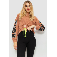 Свитшот женский с принтом укороченный, цвет коричневый, 117R2501