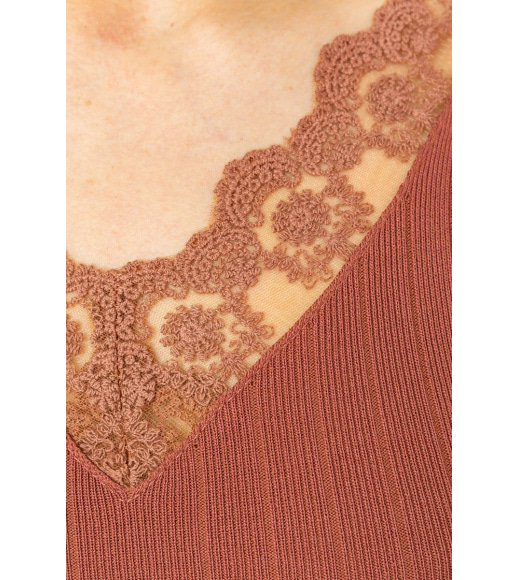 Майка женская нарядная в рубчик, цвет коричневый, 204R021