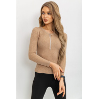 Кофта женская на молнии в рубчик, цвет мокко, 204R003