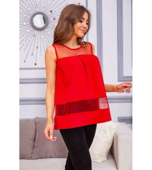Летняя шифоновая блуза с сеткой красного цвета 172R015