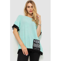 Джемпер женский вязаный, цвет мятно-черный, 117R1484-1