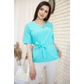 Блуза з короткими рукавами і поясом колір Бірюзовий 172R28-1