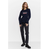 Свитер женский с лампасами, цвет темно-синий, 167R1032