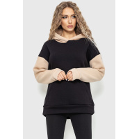 Худи женский на флисе, цвет черно-бежевый, 102R312