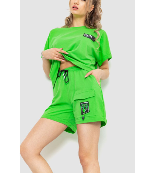 Костюм женский повседневный футболка+шорты, цвет светло-зеленый, 198R126