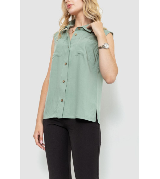 Блуза без рукавов однотонная, цвет оливковый, 102R068-4
