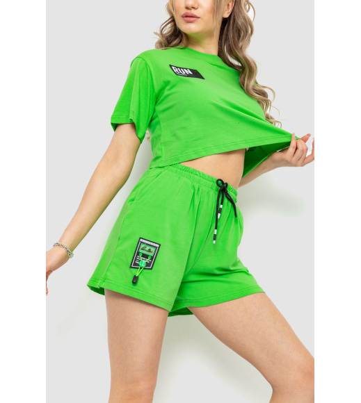 Костюм женский повседневный футболка +шорты, цвет светло-зеленый, 198R125