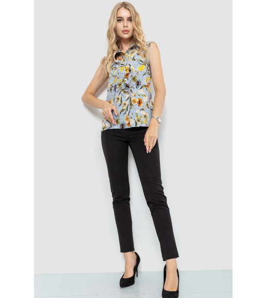 Блуза без рукавов с цветочным принтом, цвет джинс, 102R068-5
