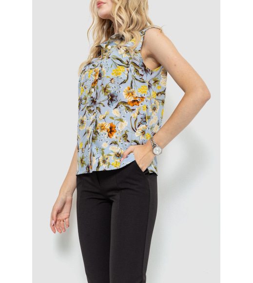 Блуза без рукавів з квітковим принтом, колір джинс, 102R068-5