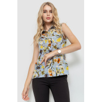 Блуза без рукавов с цветочным принтом, цвет джинс, 102R068-5