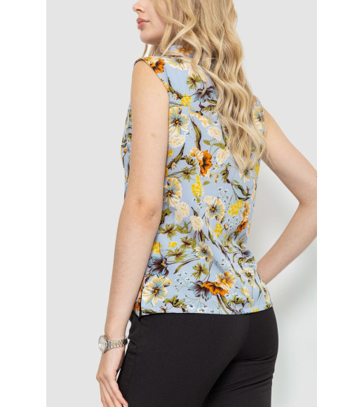 Блуза без рукавов с цветочным принтом, цвет джинс, 102R068-5