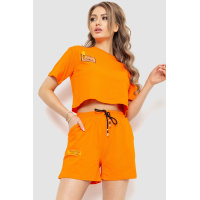 Костюм женский повседневный футболка+шорты, цвет оранжевый, 198R123