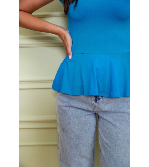 Літня блуза з рюшею голубого кольору 167R224