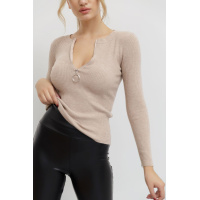 Кофта женская на молнии в рубчик, цвет бежевый, 204R003