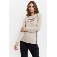 Свитер женский с лампасами, цвет светло-бежевый, 167R1032