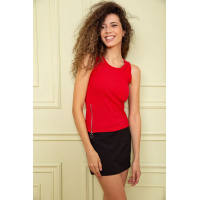 Майка женская, с декоративными молниями, красного цвета, 180R232