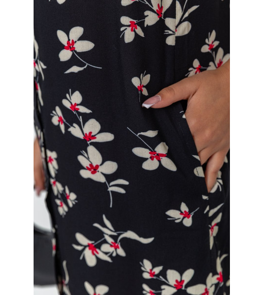 Сукня-халат жіночий з квітковим принтом на ґудзиках, колір чорний, 102R349