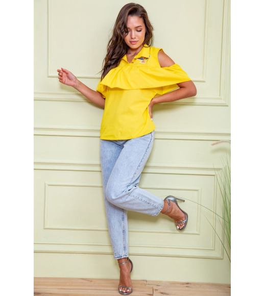 Нарядна блуза з рюшею жовтого кольору 172R23-1