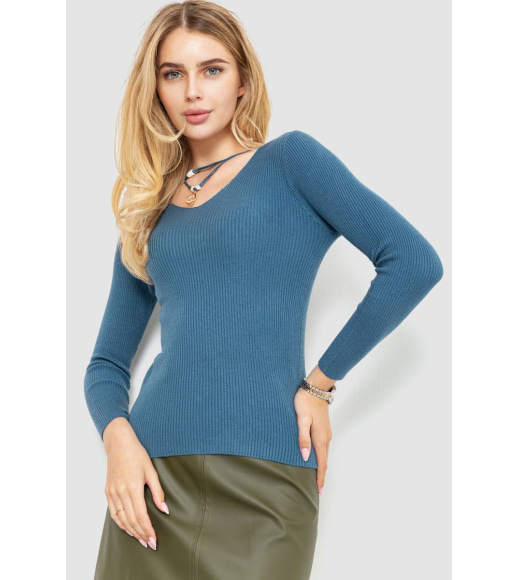 Кофта жіноча в рубчик, колір джинс, 204R037