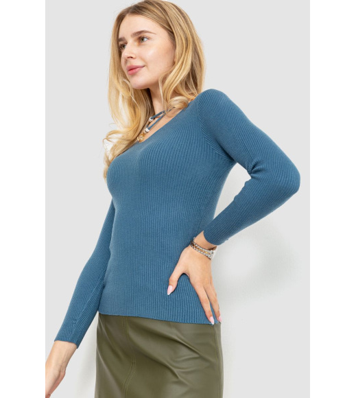 Кофта женская в рубчик, цвет джинс, 204R037