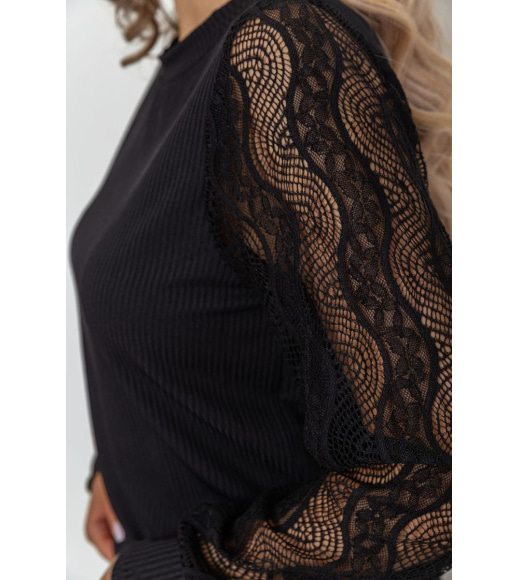 Блуза женская в рубчик, цвет черный, 204R07