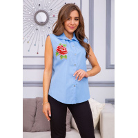 Женская рубашка без рукавов, голубого цвета с вышивкой, 172R205