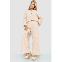 Костюм женский свободнго кроя жатка, цвет бежевый, 115R0530